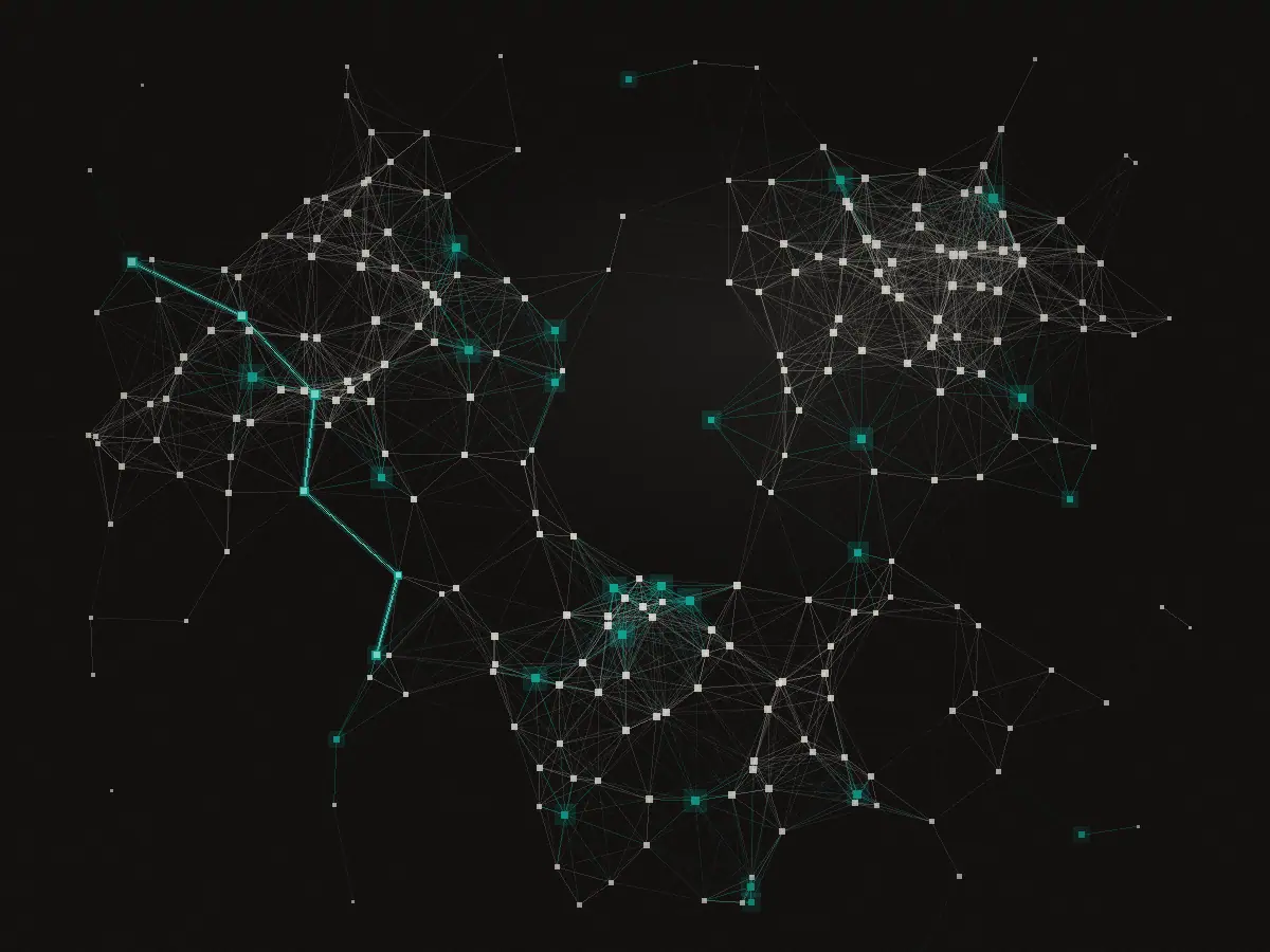 Abstract generated lattice of points and connections in teal and near-black, standing in for the CyberShield SME build.