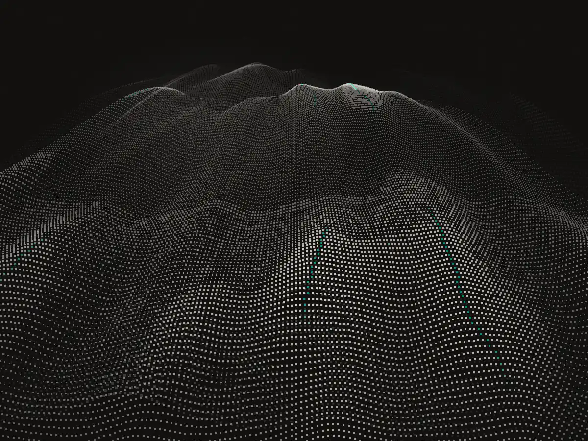 Abstract generated point terrain in teal and near-black, standing in for the PropBot AI build.